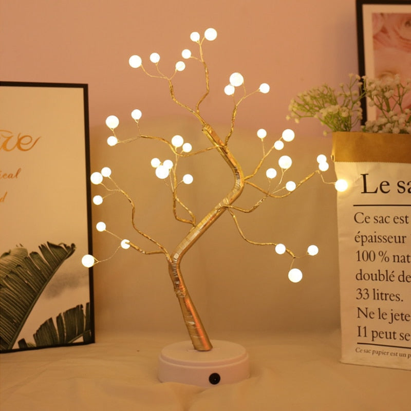 Alambre de cobre LED forma de árbol noche con Sensor táctil interruptor decoración batería USB Led lámpara de mesa luz de mesa