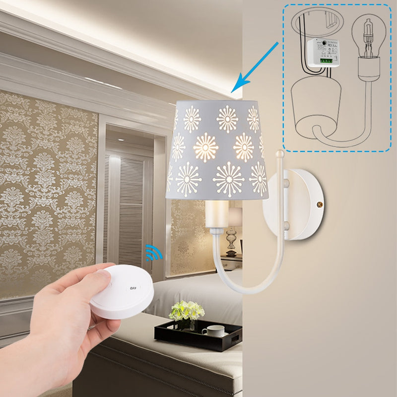 Remote Control Wireless Light Switch with Tiny Relay Module 2500W Magnetic Wall Switch or Be Portable 200m Range Easy to Install