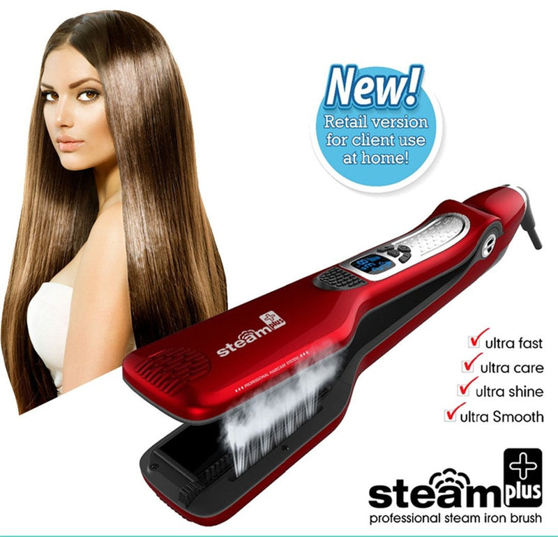 Professional Hair Straightener Steam Electric Hair Hot Comb Dual Voltage Titanium Flat Iron Hair Curler Hairstyles Tool For Hair