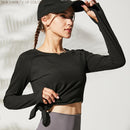 Loose yoga clothes for fitness sport shirt women blouse O-neck workout running long sleeve femme gym top with thumb holes