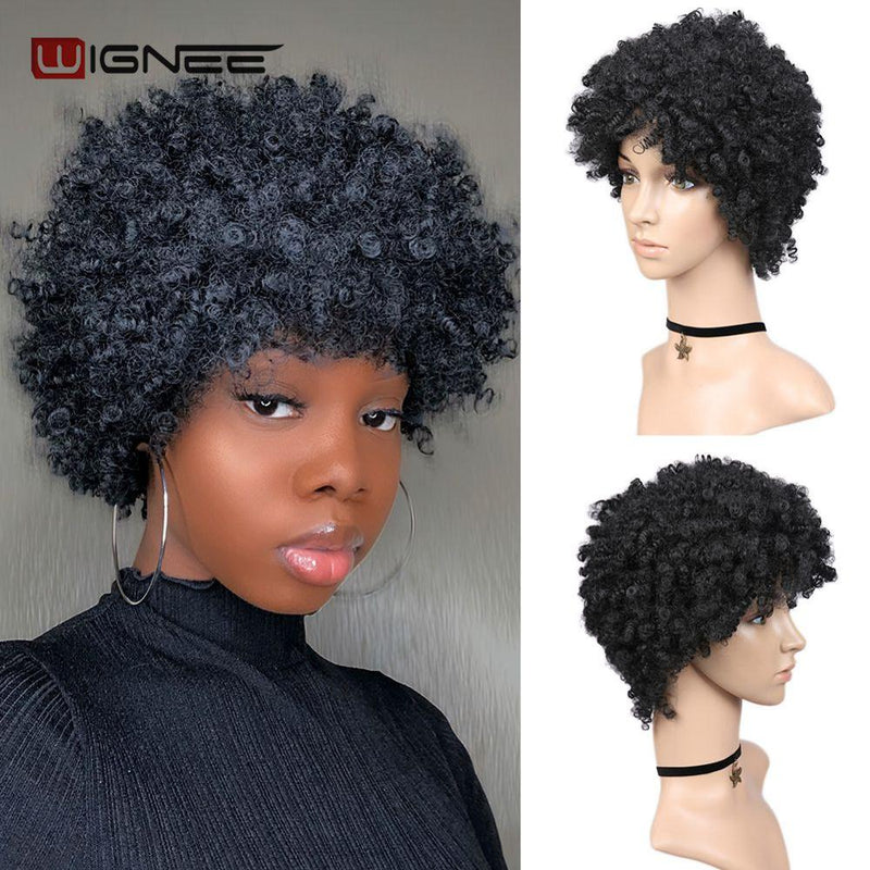 Wignee Kurzes Haar Synthetische Perücken Afro Kinky Curly Hitzebeständig für Frauen Gemischte Braune Cosplay Afrikanische Frisuren Tägliche Haarperücke