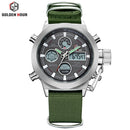 GOLDENHOUR Sport Men Wristwatch Fashion Men Quartz Watch Nylon Strap Week Display Army Military LED Clock Relogio Masculino