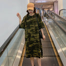 Camouflage Loose Dress Women Long T Shirt Summer Dresses 2022 for 100kg Girls Korean Half Sleeve Irregular Cotton Tees
