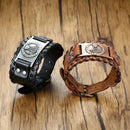 Vnox 26mm Wide Bracelets for Men Viking Icon Nordic Rune Hammer Wristband Black Brown Punk Rock Vintage Jewelry