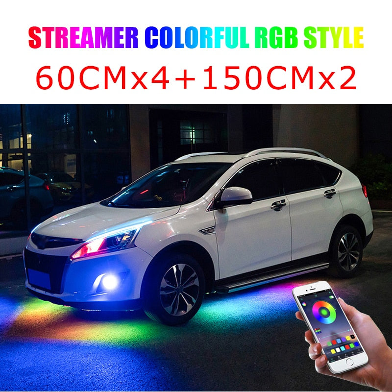 Niscarda 4PCS 12V IP65 App Control RGB LED Strip Under Car 60 90 120cm Tube Underglow Underbody System Neon Light