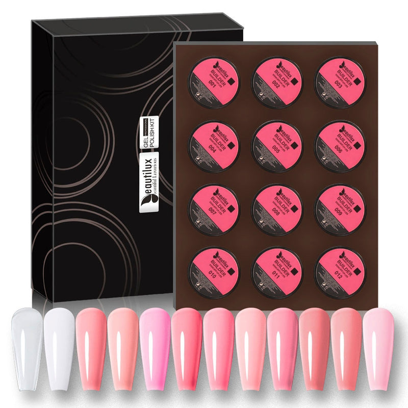 Beautilux Soak Off Contruction Nails Gel Kit 10g*12pcs Clear Pink White Camouflage UV LED Construction Extension Art Set