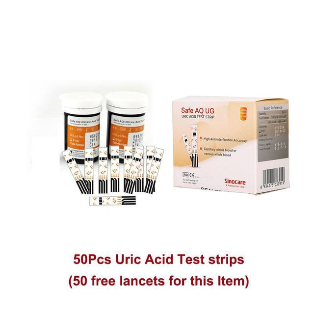 Sinocare Safe AQ UG mg/dL Blood Glucose & Uric Acid Meter & Glucose / Uric Strips for Diabetics Gout Glucose Meter Multi-package