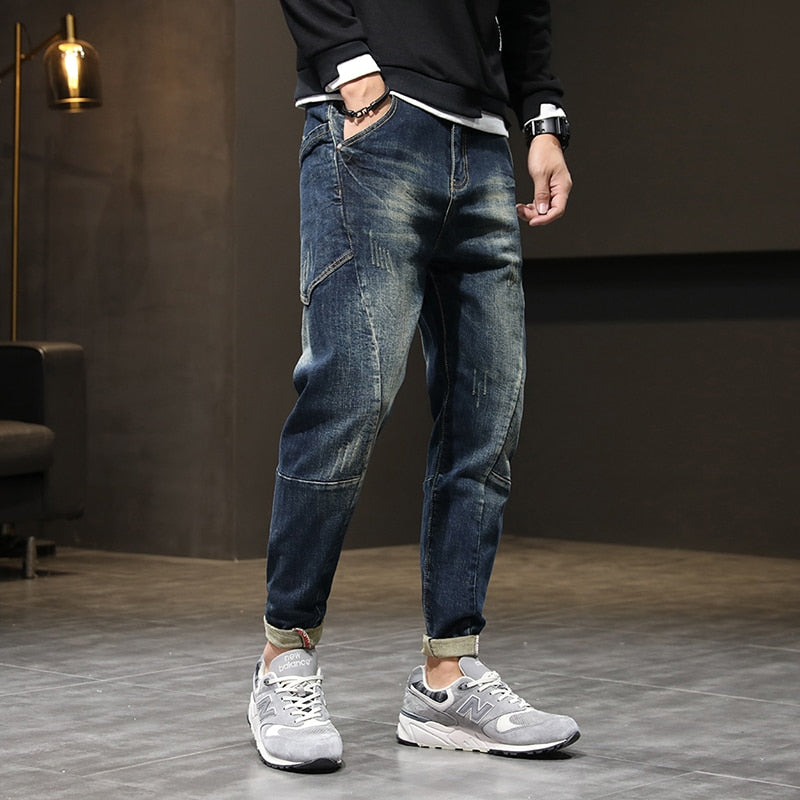 Herren Jeans Haremshose Mode Taschen Desinger Loose Fit Baggy Moto Jeans Herren Stretch Retro Streetwear Relaxed Tapered Jeans 42