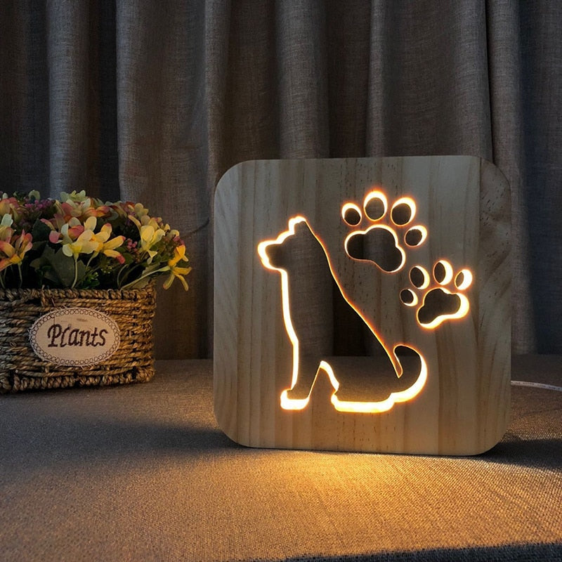 USB 3D LED Wood Night Light  Cross  Animal Tea Style Luminaria Fashion Lamp For Living Room Coffee Shop Dining Room Home Decor