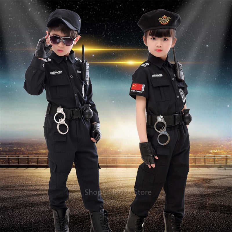 Children Traffic Special Police Halloween Carnival Party Performance Policemen Uniform Kids Army Boys Cosplay Costumes 110-160CM