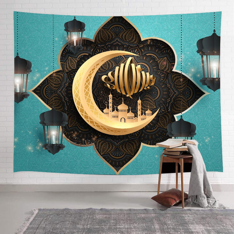 Simsant Ramadan Kareem Tapisserie Moon Star Eid Mubarak Religion Festival Wandbehang Tapisserien für Wohnzimmer Schlafzimmer Dekor