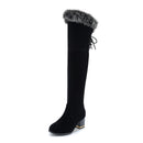 Gdgydh Natural Fur Winter Boots Women Knee High Long Boots Square Heel Winter Shoes Woman Waterproof Rubber Sole Plus Size 46