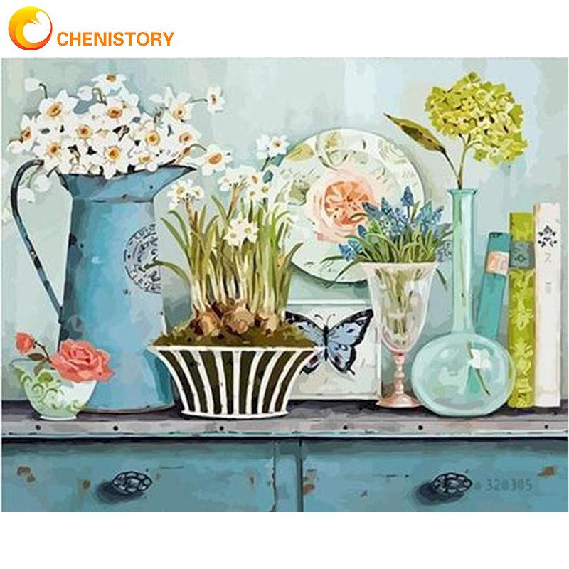 CHENISTORY-Kits de pintura al óleo de flores y frutas por números para adultos y niños, regalo único, decoración moderna para el hogar y la sala de estar, arte de pared