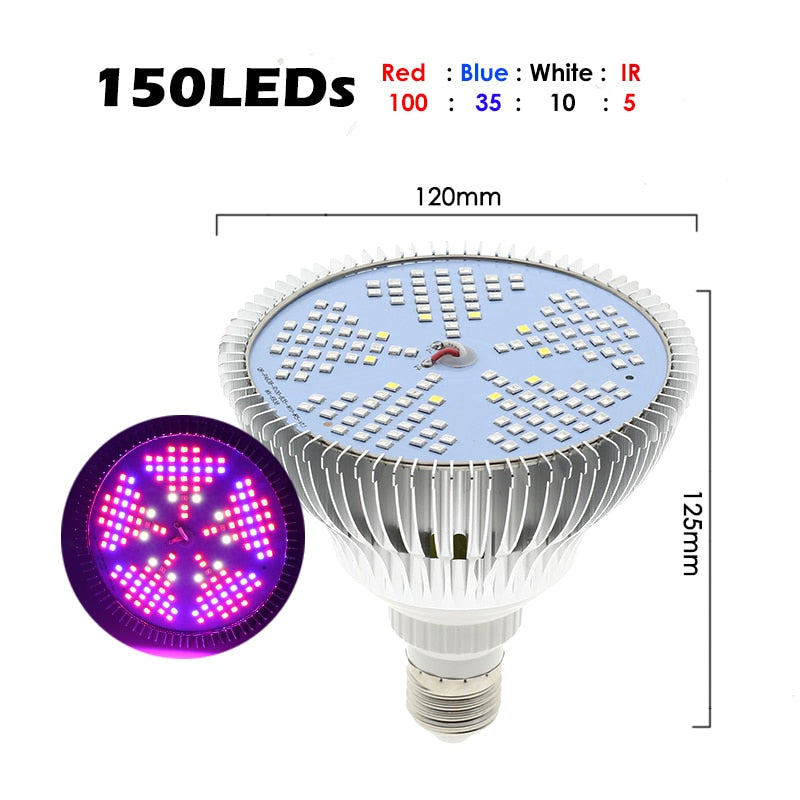 Luz LED de cultivo 150Leds 200Leds Full Spectrum Sunlike E27 Bombilla LED de crecimiento para hidroponía de interior Flores Plantas Lámpara de crecimiento LED