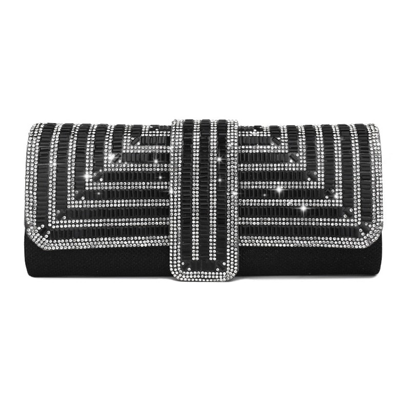 Black Clutch Purse and Handbag with Rhinestone Women&