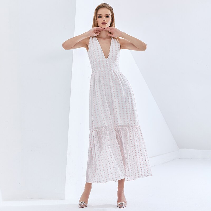 TWOTWINSTYLE Print Polka Dot Elegantes Kleid für Damen V-Ausschnitt Ärmellos Hohe Taille Rückenfrei Übergroße Kleider Damen Sommer 2021