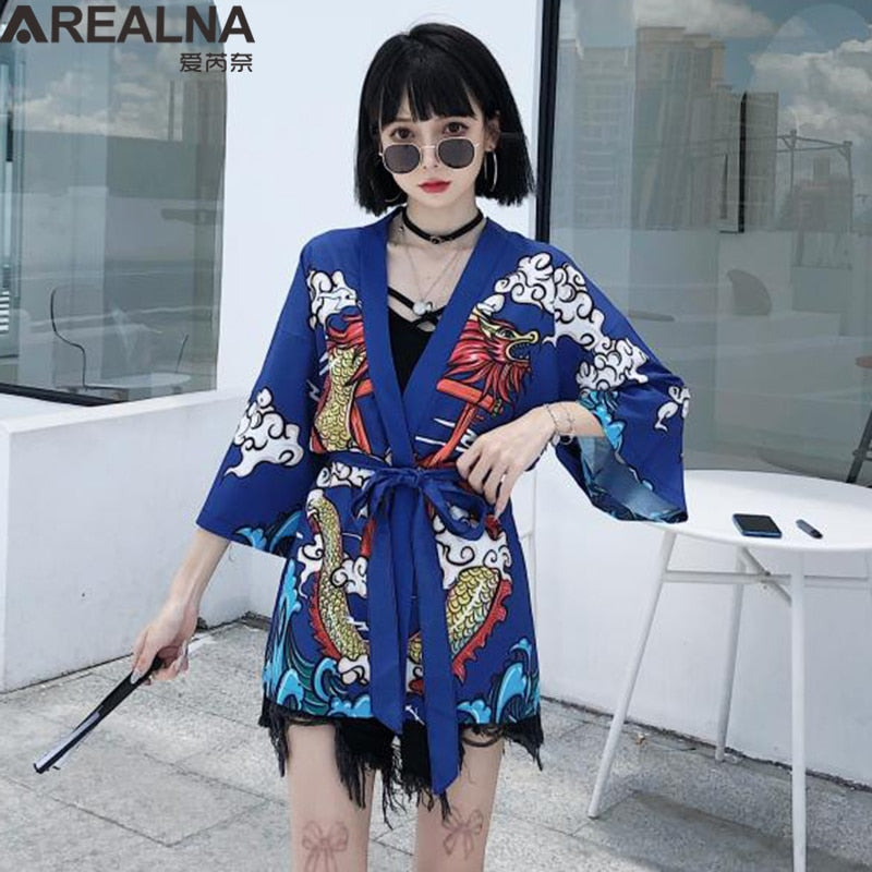 Dragon Anime Kimono Beach Girls Cosplay Dress Shirts New Korean Sunscreen Japanese Kimono Traditional Clothing Hombre Yukata Man