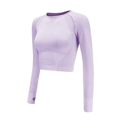 Nepoagym Damen Cropped Seamless Langarm Top Sportbekleidung für Damen Gym Yoga Shirt Daumenloch Fitted Workout Shirts für Frauen