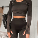 2 Piece Set Geo Seamless Yoga Sets Women Long Sleeve Sports Set Sports High Waist Yoga Pants Wear for Women Gym Clothes