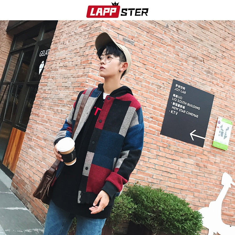 LAPPSTER Autumn Men Harajuku Plaid Bomber Jackets 2022 Mens Japanese Streetwear Windbreaker Korean Fashions Baseball Jackets