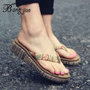 New Fashion Summer Style Women Slippers Med Heel 4.5 cm Flip Flops Beach Wedge Sandals Rainbow Strap Platform Wedge Shoes