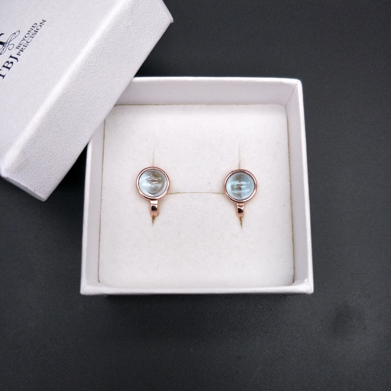 Natural Sky blue topaz clasp earrings 925 sterling silver simple design rose gold earrings fine jewelry for girl daily wear