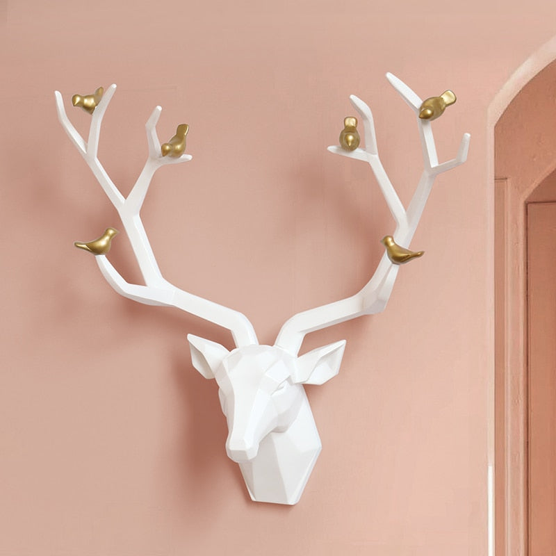 Deer Head 3d Wall Decor Resin Statue Christmas ornaments Accessories Living Room Wall Statue Sculpture Mordern Art Animal Head