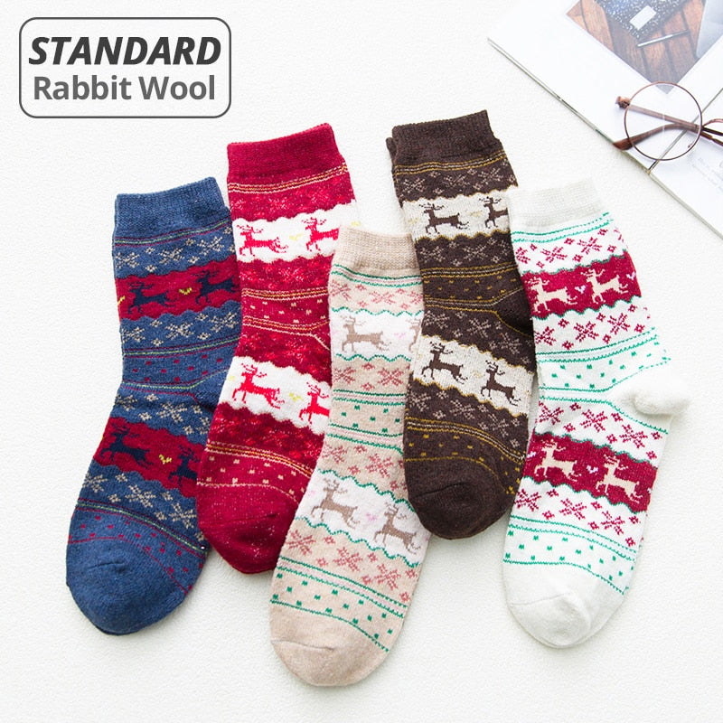 HSS Marke 5 Paar hochwertige Damen Wintersocken Vintage Patchwork Kaninchenwolle Socke verdicken warme thermische Baumwollsocken