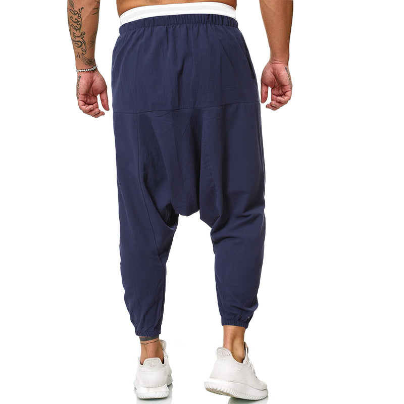 2022 Herren Leinen Cross-Hosen Herren Baggy Pluderhosen Herren Solide Schwarze Hosen Herren HipHop Jogger Herren Streetwear Weite Beinhosen