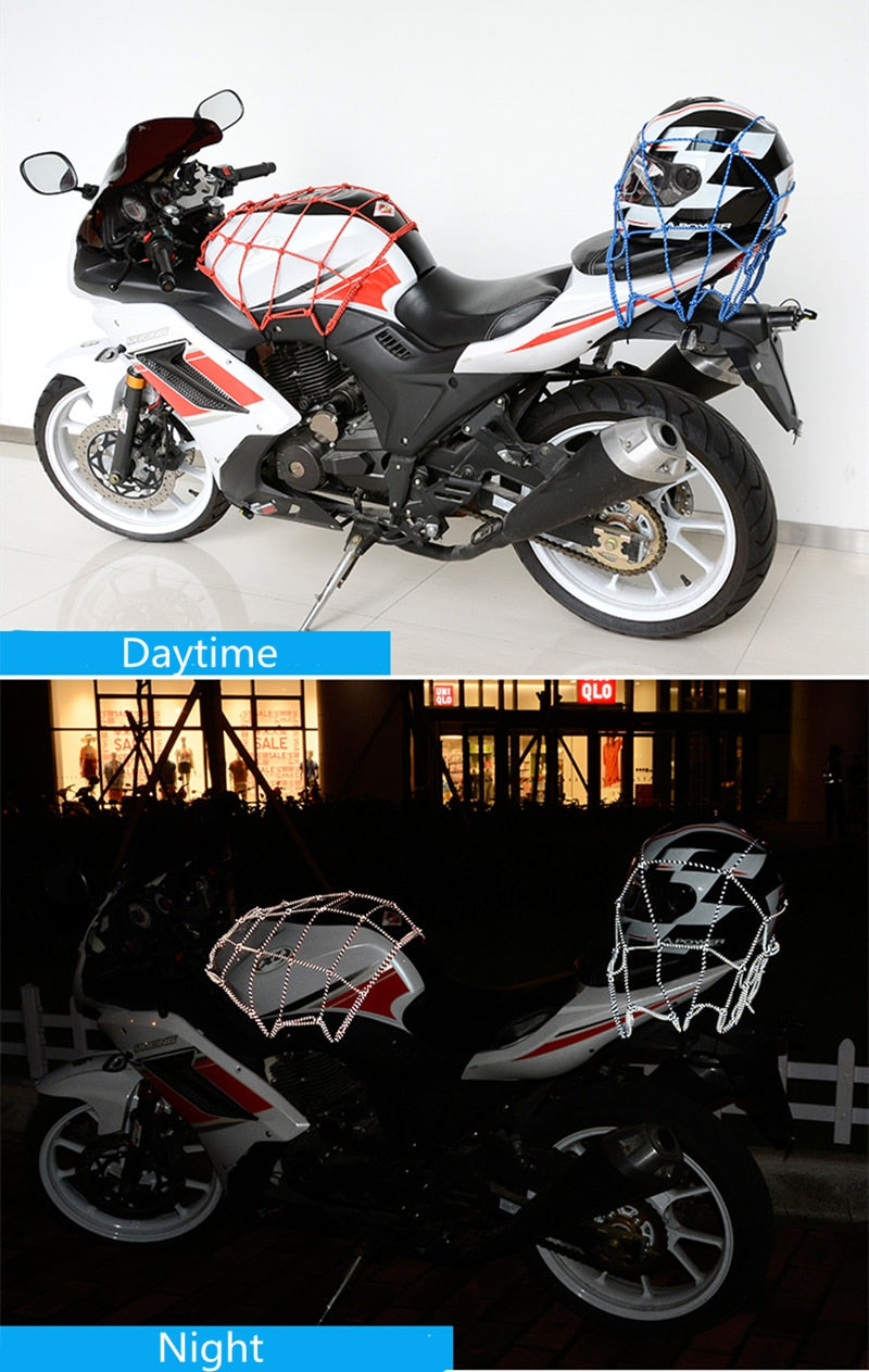 Nueva malla reflectante para casco de motocicleta, red para equipaje de motocicleta, engranajes protectores, ganchos para equipaje, organizador de accesorios para motocicleta