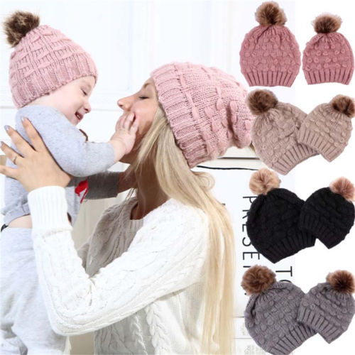 lioraitiin Mom Kid Beanie Hat Cap Strickmütze Neugeborenes Baby Knit Soild Cotton Blend Cap