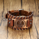 Vnox 26mm Wide Bracelets for Men Viking Icon Nordic Rune Hammer Wristband Black Brown Punk Rock Vintage Jewelry