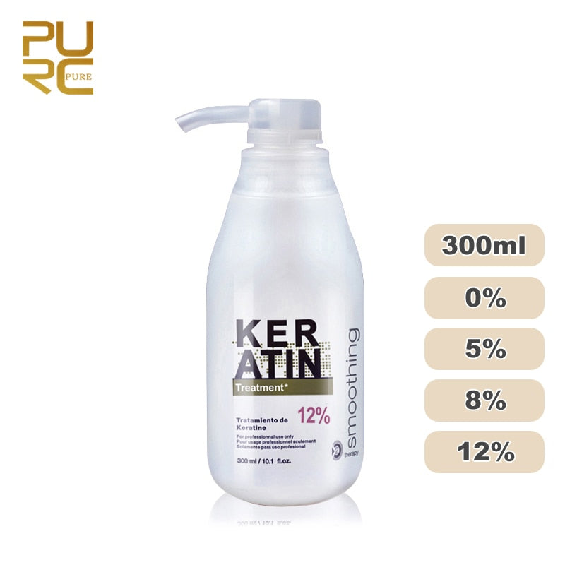 PURC Brazilian keratin 12% formalin 300ml keratin treatment Curly Hair Straightening Smoothing Product repair damaged hair