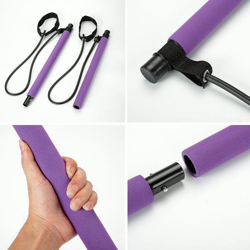 Pilates Exercise Stick Fitness Resistance Bands Rope Puller Home Yoga Gym Toning Pilates Bar for Body Muscle Workout Abdominal