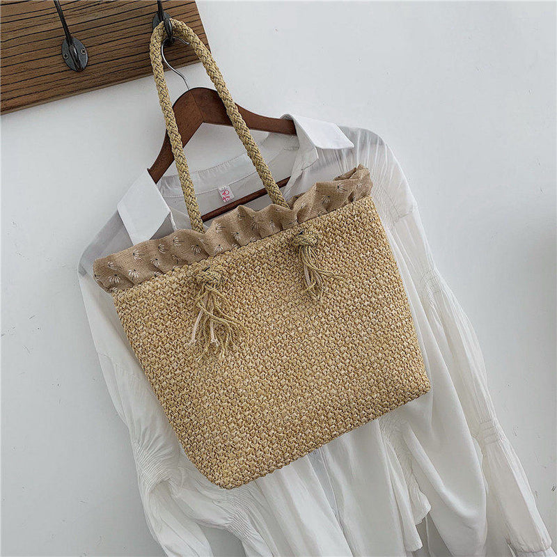 Mode Rattan gewebte Frauen Handtasche Sommer Strandtasche große Kapazität Einkaufstasche handgefertigte gestrickte Stroh Umhängetaschen für Frauen