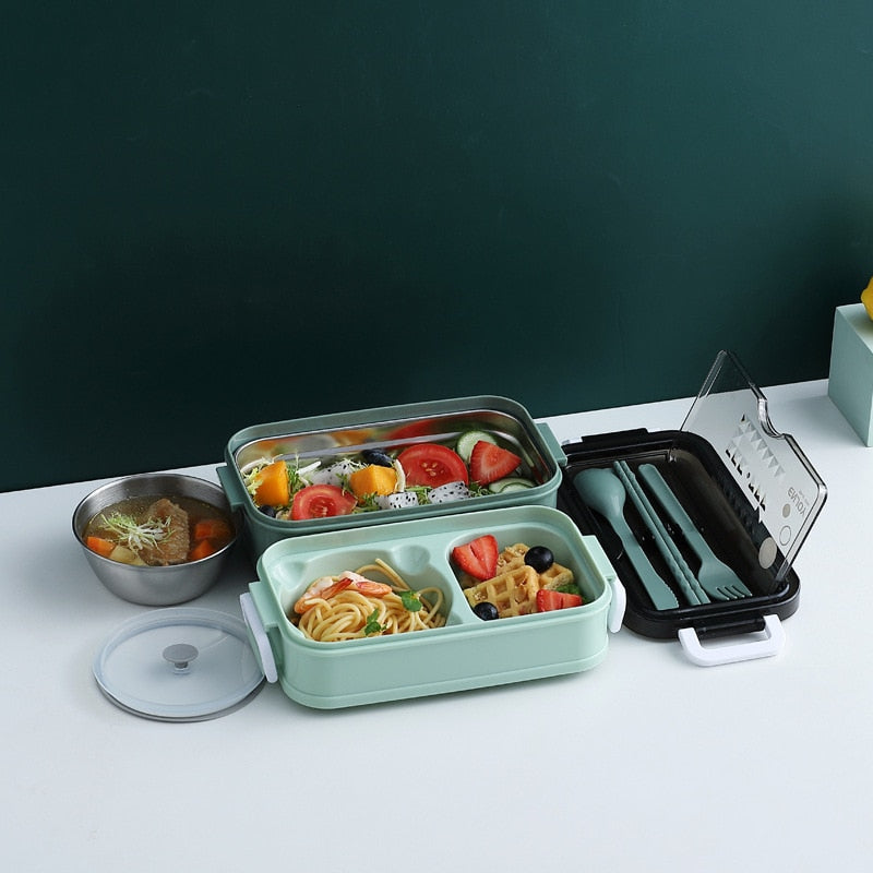 Double Stainless Steel lunch box for kids japanese snack box insulated lunch container food storage containers for hot food