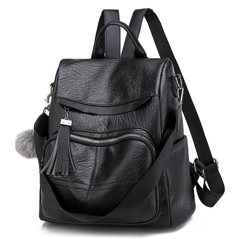 RanHuang New Arrive 2021 Women Fashion Backpack Soft Leather Backpack Tassel Travel Bags School Backpack For Girls Black A1672