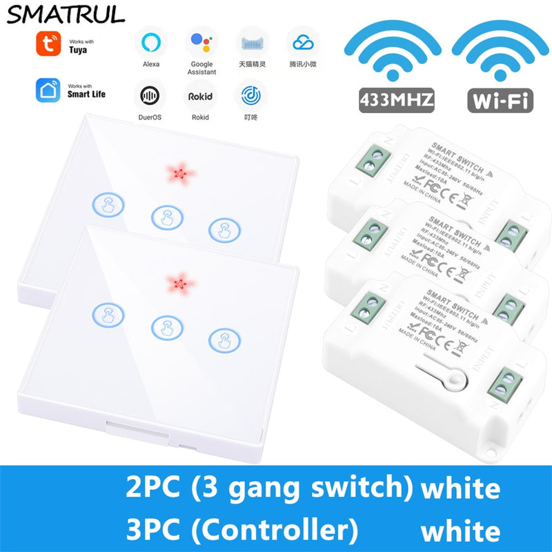 SMATRUL Tuya Smart APP WiFi Touch Wandschalter Licht Wireless RF 433 MHz DIY Relay Timer Modul Google Home Alexa 110 V 220 V Ein Aus