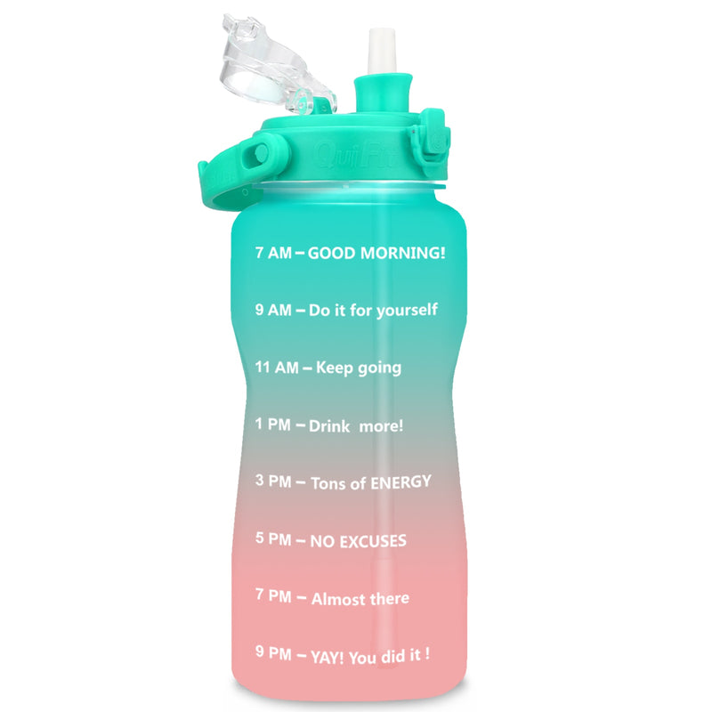 Botella de agua Quifit Gallon 2L con pajita 3,8 y 2 litros Gran capacidad Tritan BPA Free Cita motivacional Marcador de tiempo Jarra de 2000ml