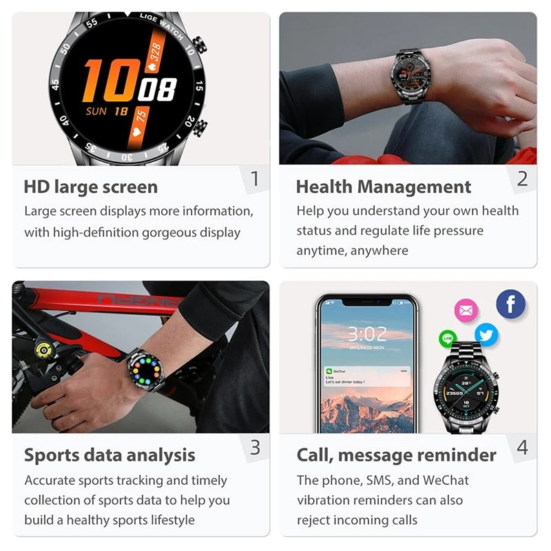 LIGE 2021 nuevo reloj inteligente para hombre con pantalla completamente táctil, reloj deportivo para Fitness, llamada Bluetooth resistente al agua para Android iOS, reloj inteligente para hombre