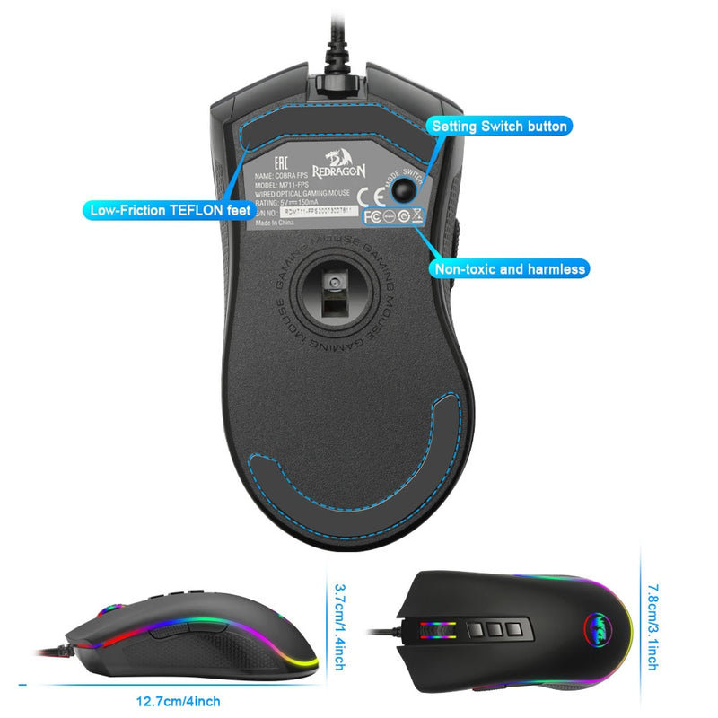 Redragon COBRA FPS M711-FPS RGB USB Wired Gaming Mouse 32000 DPI 9 Tasten Mäuse Programmierbar Ergonomisch Für Computer PC Gamer