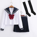Cute Sailor suit Long sleeve JK School uniform sets for girls White shirt and dark blue pleated skirt suits Student Cosplay