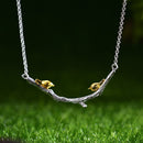 Lotus Fun Real 925 Sterling Silver Natural Original Handmade Fine Jewelry 18K Gold Bird on Branch Necklace for Women Gift Bijoux