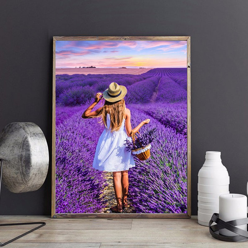 Huacan 5d Diamond Painting Girl New Arrivals Embroidery Lavender Mosaic Cross Stitch Flower Home Decor Diamond Art