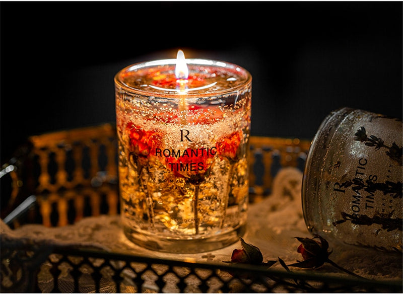 Transparente Goldfolie Hochzeitsdekoration Kerze Blume Frucht Ätherisches Öl Duftkerze Rauchlose Aromatherapie Kerzen zu Hause