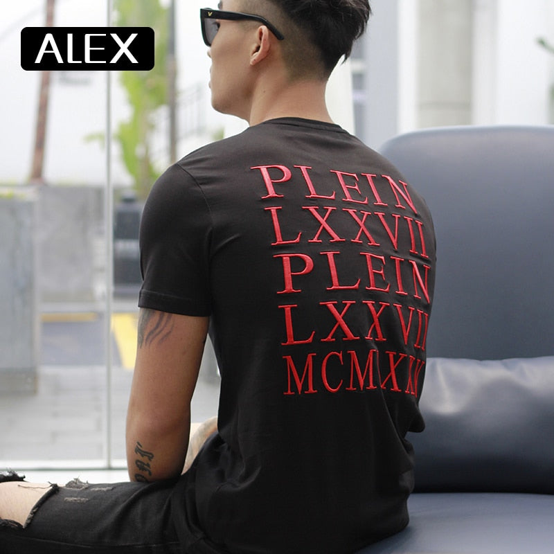 Alex Plein  t shirt men summer casual cotton embroidery black streetwear cotton tshirt men cotton funny men clothing 2020fashion