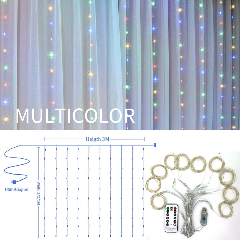 Guirnalda de luces LED para cortina de 3m, 100/200/300, decoración para fiesta de boda rústica, mesa, despedida de soltera, regalo para el hogar