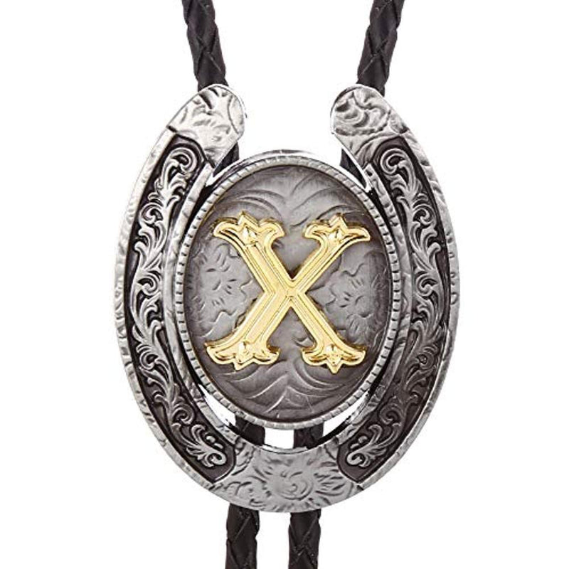 Vintage Gold Letter ABCDEFG-Z U shape bolo tie for man Indian cowboy western cowgirl leather rope zinc alloy necktie