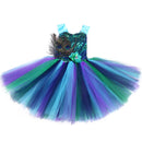 Flower Feathers Girls Peacock Tutu Dress Kids Tulle Princess Peacock Costume for Girls Pageant Halloween Birthday Party Gown