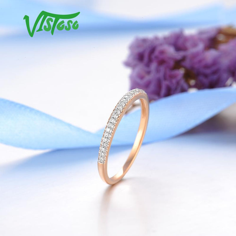 VISTOSO echter 14 Karat 585 Roségold funkelnder Diamant zarter Ring für Frauen Jubiläum Verlobung Mode trendiger feiner Schmuck